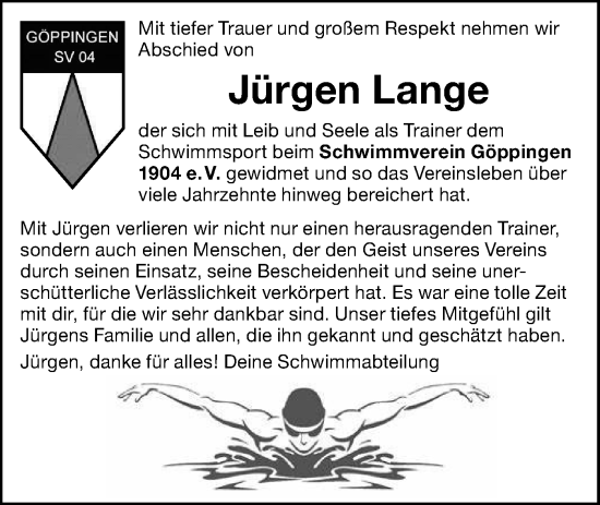 Traueranzeige von Jürgen Lange von NWZ Neue Württembergische Zeitung