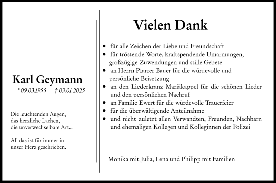 Traueranzeige von Karl Geymann von Hohenloher Tagblatt