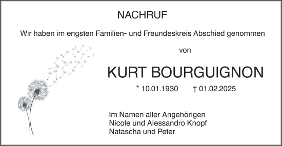 Traueranzeige von Kurt Bourguignon von SÜDWEST PRESSE Ausgabe Ulm/Neu-Ulm