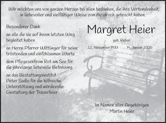 Traueranzeige von Margret Heier von Hohenloher Tagblatt