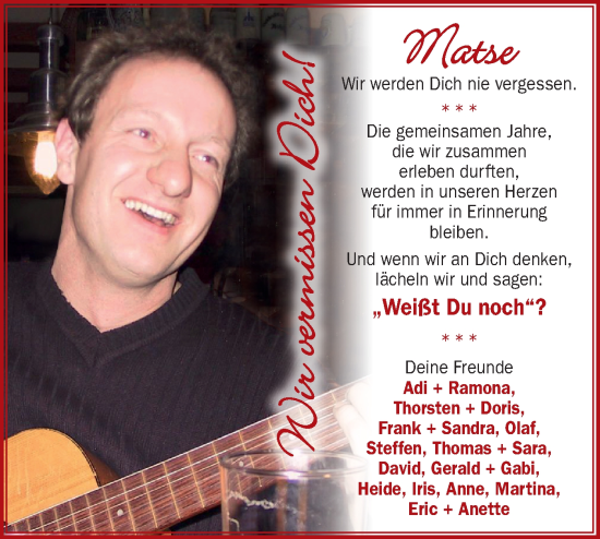 Traueranzeige von Matse  von Hohenloher Tagblatt