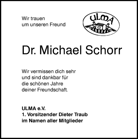 Traueranzeige von Michael Schorr von SÜDWEST PRESSE Ausgabe Ulm/Neu-Ulm