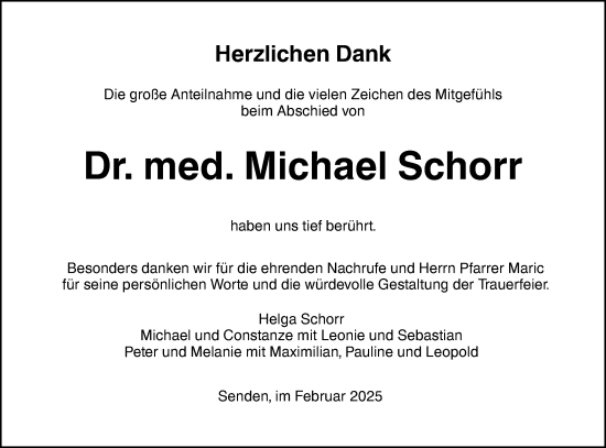 Traueranzeige von Michael Schorr von SÜDWEST PRESSE Ausgabe Ulm/Neu-Ulm/Neu-Ulmer Zeitung