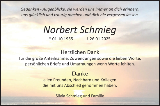 Traueranzeige von Norbert Schmieg von Haller Tagblatt