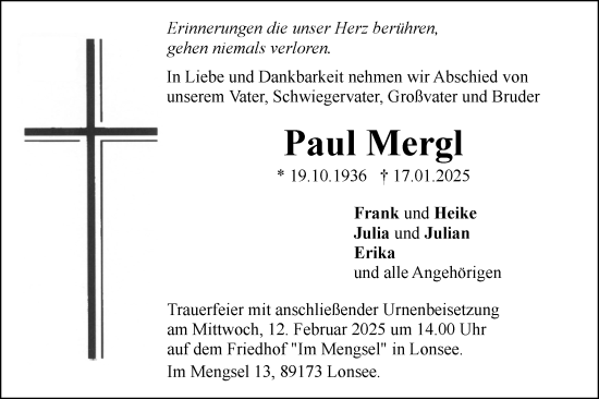 Traueranzeige von Paul Mergl von Geislinger Zeitung
