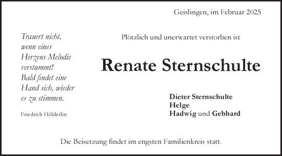 Traueranzeige von Renate Sternschulte von Geislinger Zeitung