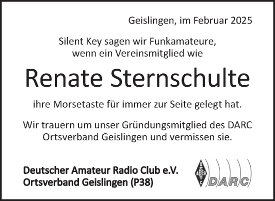 Traueranzeige von Renate Sternschulte von Geislinger Zeitung