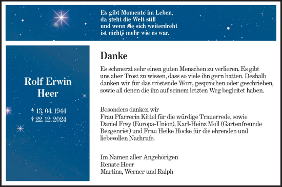 Traueranzeige von Rolf Erwin Heer von NWZ Neue Württembergische Zeitung