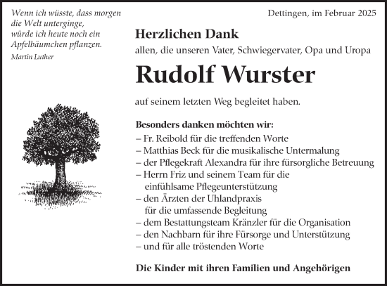 Traueranzeige von Rudolf Wurster von Alb-Bote/Metzinger-Uracher Volksblatt