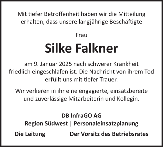 Traueranzeige von Silke Falkner von NWZ Neue Württembergische Zeitung