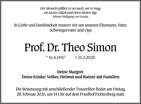 Traueranzeige von Theo Simon von Rundschau Gaildorf