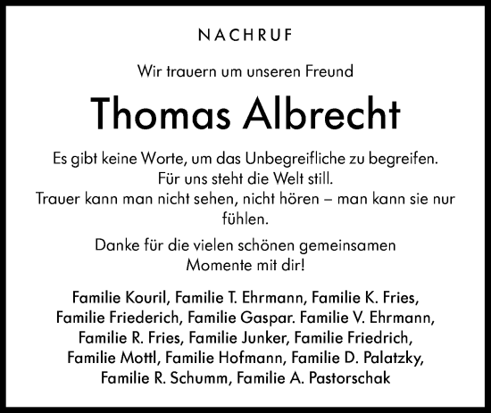 Traueranzeige von Thomas Albrecht von Hohenloher Tagblatt