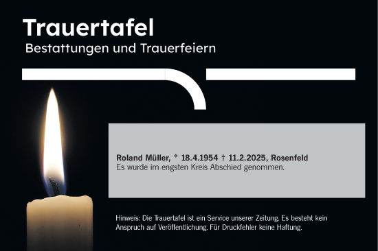 Traueranzeige von Trauertafel vom 21.02.2025 von SÜDWEST PRESSE Zollernalbkreis/Hohenzollerische Zeitung