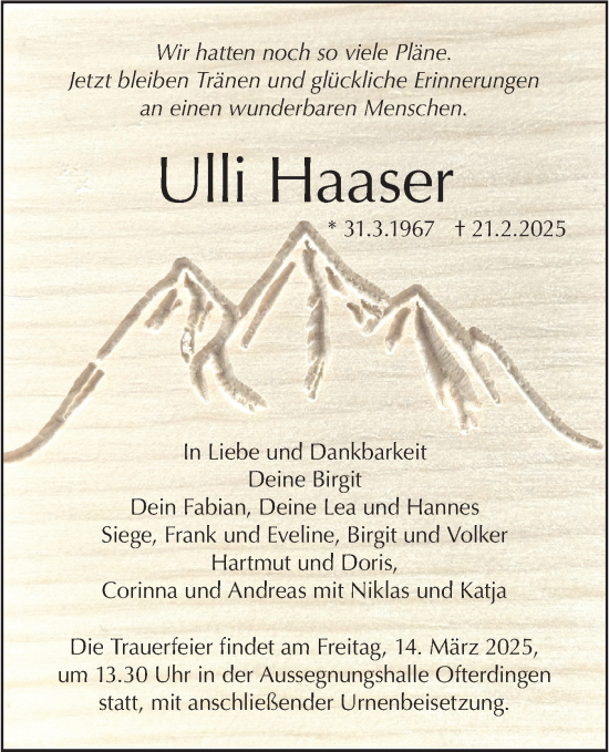 Traueranzeige von Ulli Haaser von Schwäbische Tagblatt