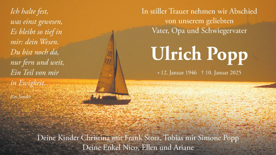 Traueranzeige von Ulrich Popp von NWZ Neue Württembergische Zeitung