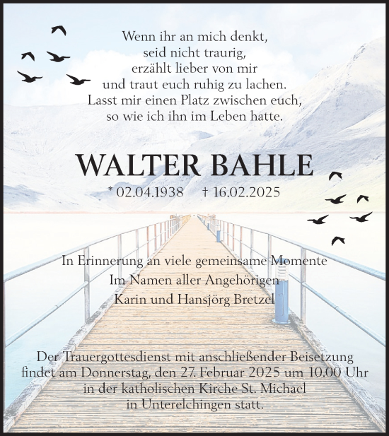 Traueranzeige von Walter Bahle von SÜDWEST PRESSE Ausgabe Ulm/Neu-Ulm