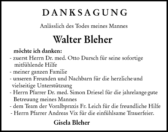 Traueranzeige von Walter Bleher von NWZ Neue Württembergische Zeitung