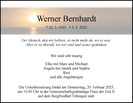 Traueranzeige von Werner Bernhardt von Schwäbische Tagblatt