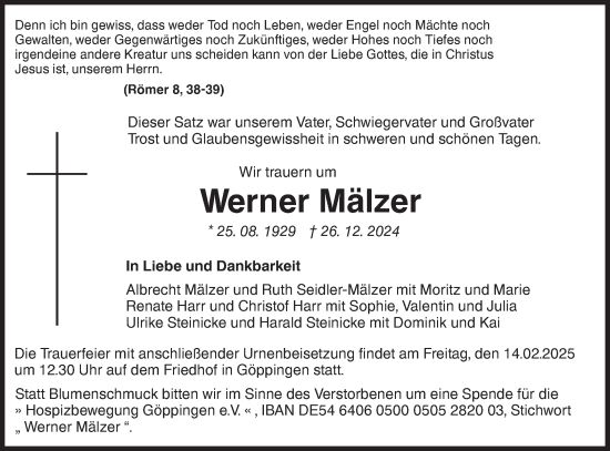 Traueranzeige von Werner Mälzer von NWZ Neue Württembergische Zeitung