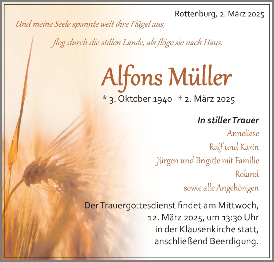 Traueranzeige von Alfons Müller von Schwäbische Tagblatt