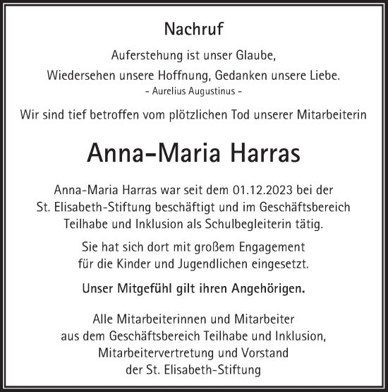 Traueranzeige von Anna-Maria Harras von SÜDWEST PRESSE Ausgabe Ulm/Neu-Ulm