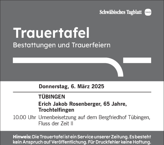 Traueranzeige von Bestattungen vom 06.03.2025 von Schwäbische Tagblatt