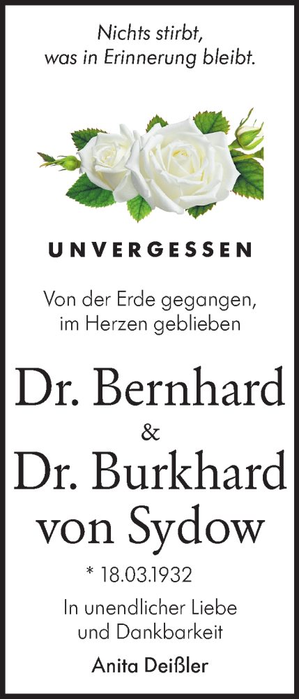 Traueranzeige von Burkhard von Sydow von Rundschau Gaildorf