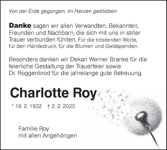 Traueranzeige von Charlotte Roy von Hohenloher Tagblatt