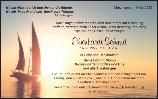 Traueranzeige von Eberhardt Schmid von Alb-Bote/Metzinger-Uracher Volksblatt