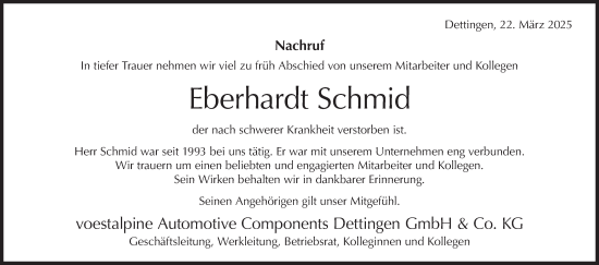 Traueranzeige von Eberhardt Schmid von Alb-Bote/Metzinger-Uracher Volksblatt