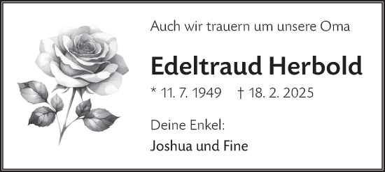 Traueranzeige von Edeltraud Herbold von Hohenloher Tagblatt
