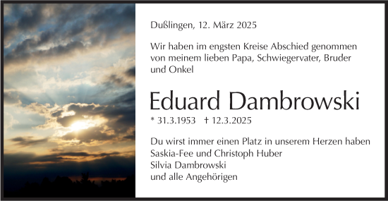 Traueranzeige von Eduard Dambrowski von Schwäbische Tagblatt