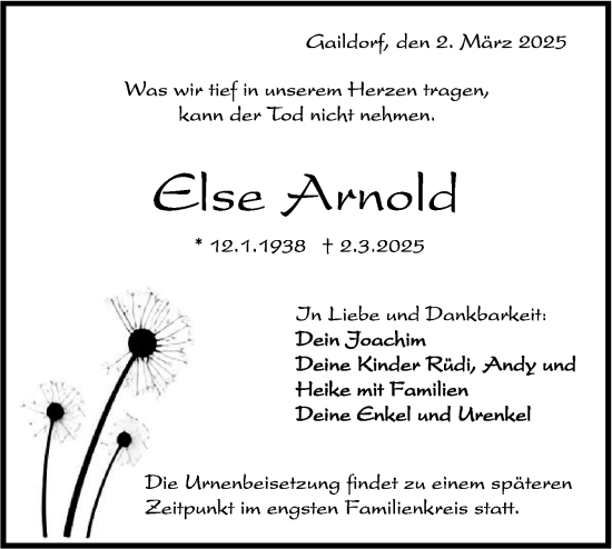 Traueranzeige von Else Arnold von Rundschau Gaildorf