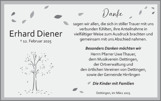 Traueranzeige von Erhard Diener von Schwäbische Tagblatt