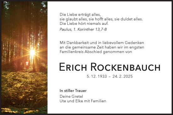 Traueranzeige von Erich Rockenbauch von Schwäbische Tagblatt