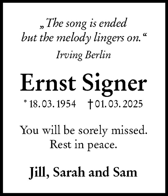Traueranzeige von Ernst Signer von Schwäbische Tagblatt