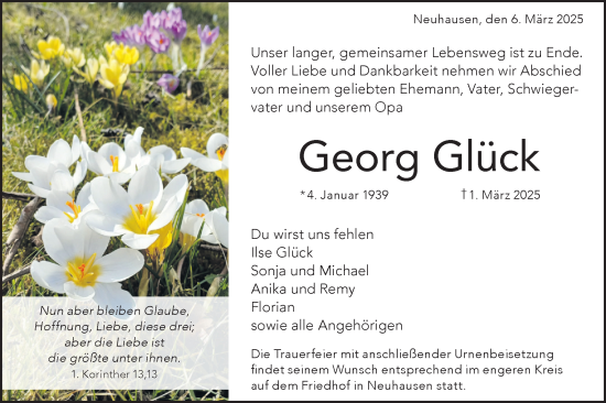 Traueranzeige von Georg Glück von Alb-Bote/Metzinger-Uracher Volksblatt