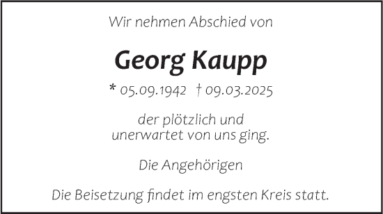 Traueranzeige von Georg Kaupp von SÜDWEST PRESSE Ausgabe Ulm/Neu-Ulm