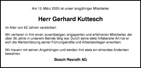 Traueranzeige von Gerhard Kuttesch von SÜDWEST PRESSE Ausgabe Ulm/Neu-Ulm
