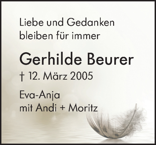 Traueranzeige von Gerhilde Beurer von SÜDWEST PRESSE Ausgabe Ulm/Neu-Ulm