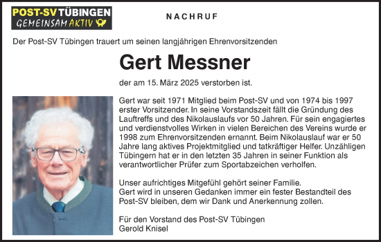 Traueranzeige von Gert Messner von Schwäbische Tagblatt