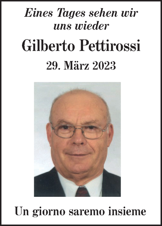 Traueranzeige von Gilberto Pettirossi von NWZ Neue Württembergische Zeitung