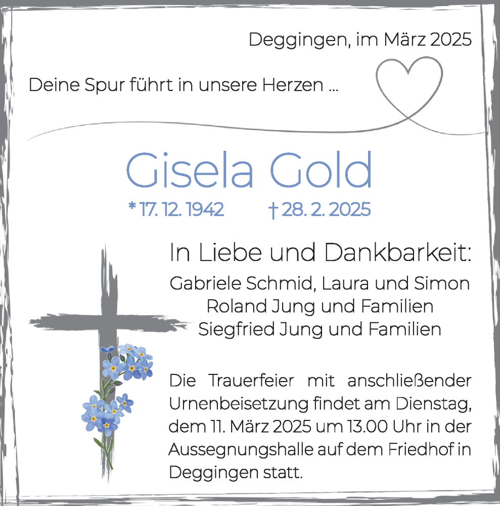  Traueranzeige für Gisela Gold vom 06.03.2025 aus Geislinger Zeitung