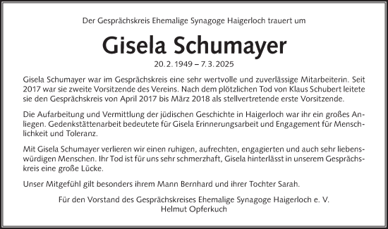 Traueranzeige von Gisela Schumayer von SÜDWEST PRESSE Zollernalbkreis/Hohenzollerische Zeitung