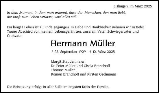 Traueranzeige von Hermann Müller von NWZ Neue Württembergische Zeitung