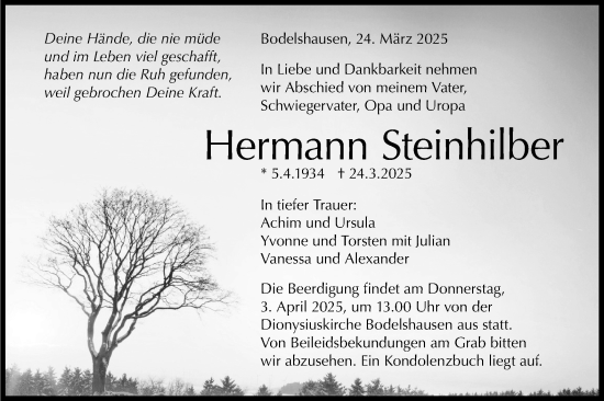 Traueranzeige von Hermann Steinhilber von Schwäbische Tagblatt