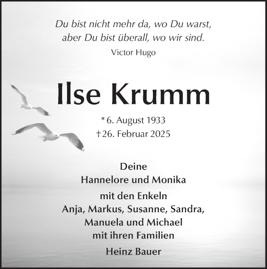 Traueranzeige von Ilse Krumm von Alb-Bote/Metzinger-Uracher Volksblatt