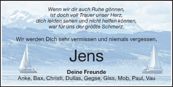 Traueranzeige von Jens  von SÜDWEST PRESSE Ausgabe Ulm/Neu-Ulm