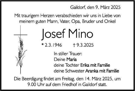 Traueranzeige von Josef Mino von Rundschau Gaildorf