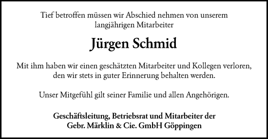 Traueranzeige von Jürgen Schmid von NWZ Neue Württembergische Zeitung